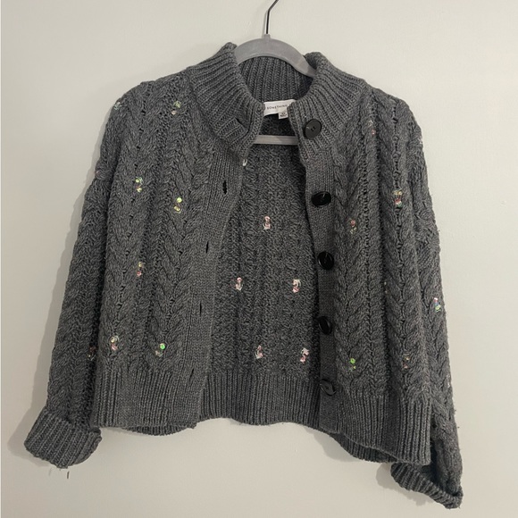 Something Navy Embroidered Cable Knit Cardigan sz XS Grey - Picture 2 of 11